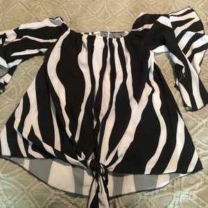 Black and white striped off the shoulder top